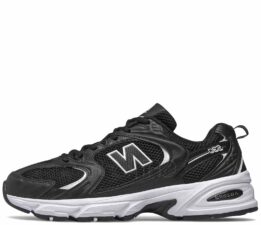 New Balance Mr 530 черные кожаные с сеткой мужские-женские (40-44)