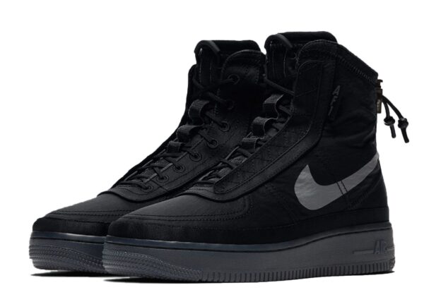 Nike Air Force 1 Shell черные с серебряным мужские-женские (40-44)