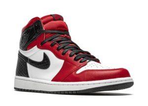 Nike Air Jordan 1 High Satin Snake красные с белым и черным кожаные мужские (40-44)